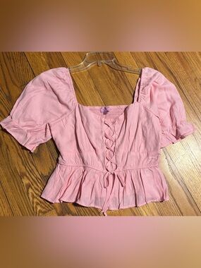 Francesca's Collections Blush Pink Lace-Up Peplum Top